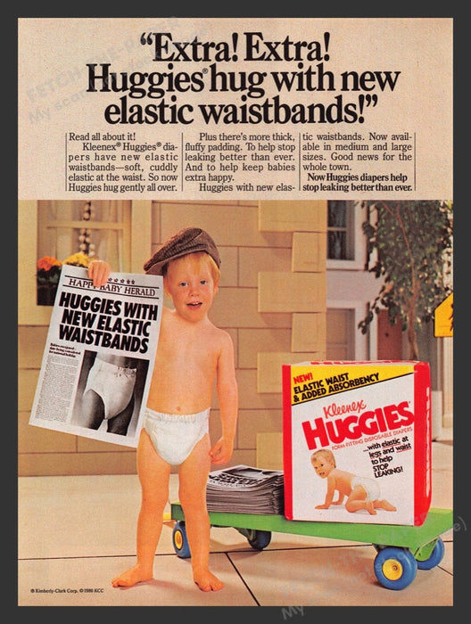 1986 Huggies Diapers Newsie Toddler Boy Newspaper Print Advertisement Ad
