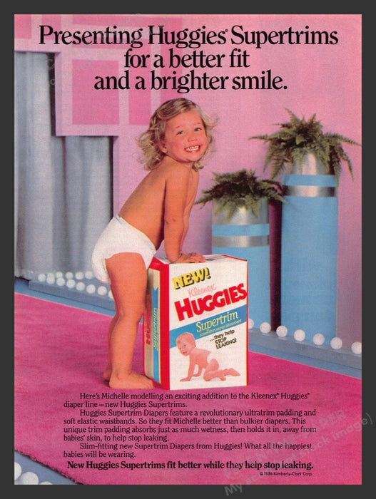 1987 Huggies Diapers Supertrim Model Runway Print Advertisement Ad