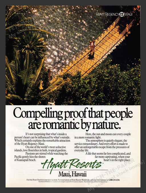 1990 Hyatt Resorts Maui, Hawaii Suspension Bridge Print Advertisement Ad