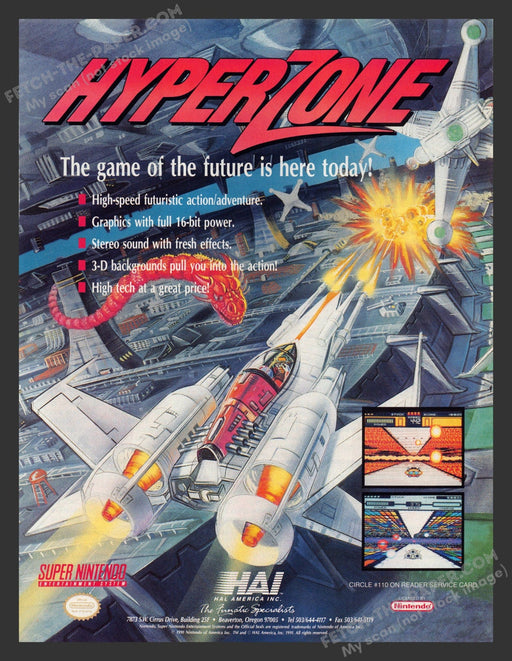 1991 Print Advertisement HyperZone Video Game Ad.