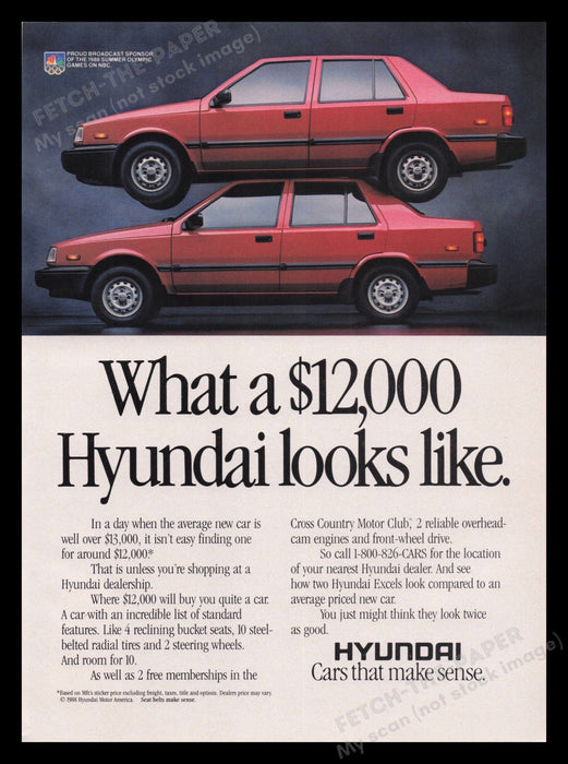 Hyundai 1980s Print Advertisement Ad 1988 Car Sponsor 1988 Olympics Fetch the Paper!