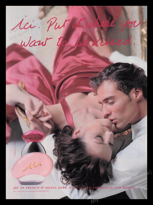 Ici 1990's Print Advertisement Ad 1995 Fragrance Kissing Couple Seductive Fetch the Paper!