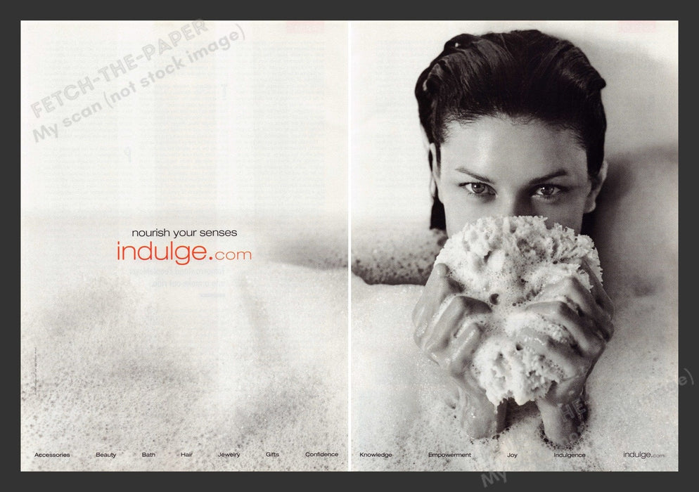 Indulge 2000s Print Advertisement (2 pages) 2000 Luffa Bubble Bath Woman Fetch the Paper!