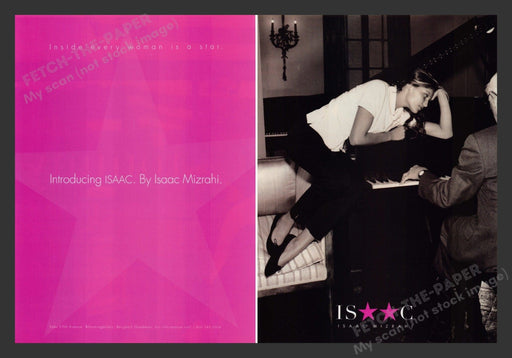 Issac Mizrahi Piano Laetitia Casta 1990s Print Advertisement (2 pages) 1996 Fetch the Paper!