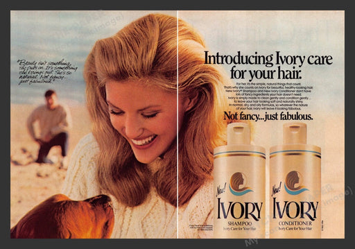 1984 Ivory Hair Products Golden Retriever Dog Print Advertisement (2 Pages)
