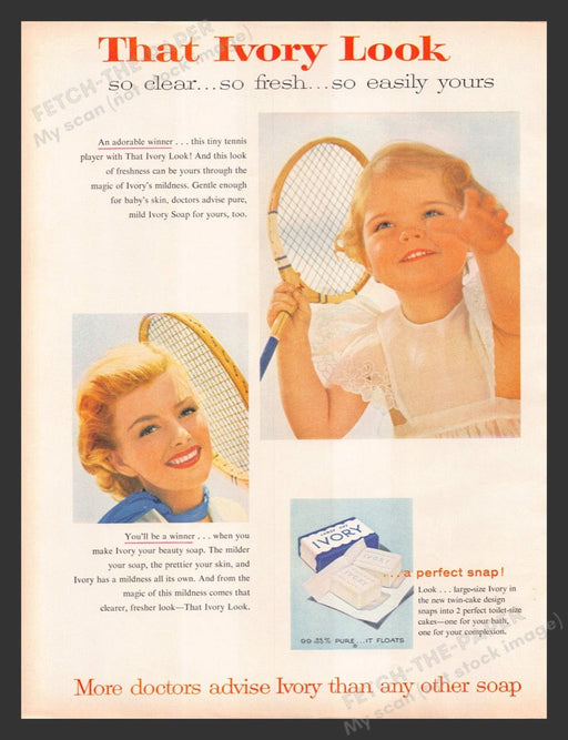 1956 Ivory Soap Tennis Woman & Little Girl Print Advertisement Ad
