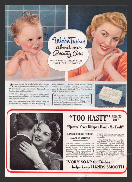 1941 Ivory Soap "We're Twins" Baby & Lady Print Advertisement Ad