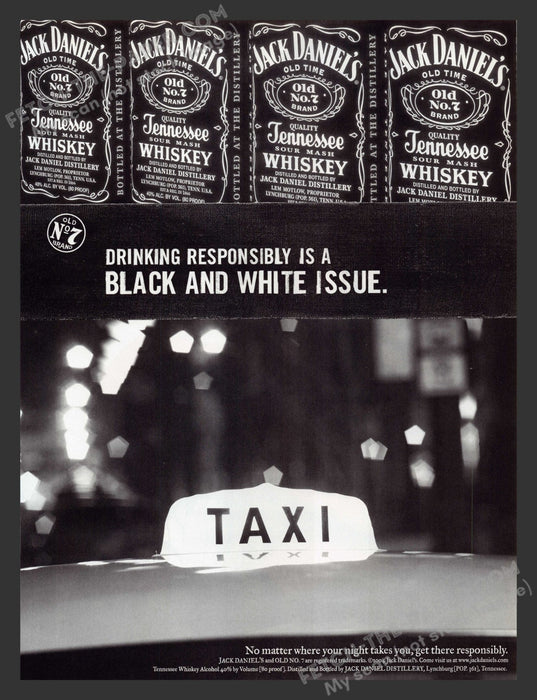 2005 Print Advertisement Jack Daniel's Black and White Taxi Alcohol Ad.