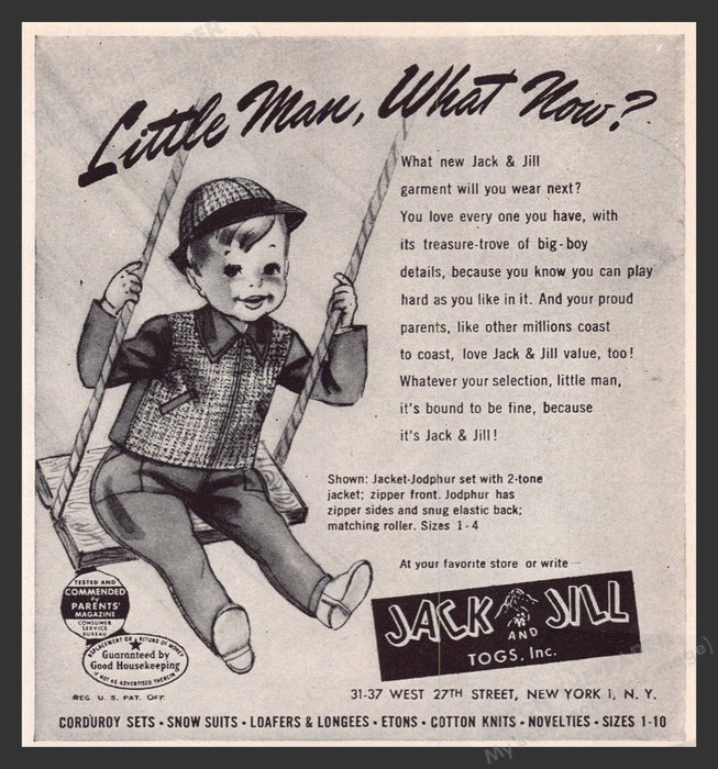 1948 Jack & Jill Jacket Jodphur Set Toddler Print Advertisement Ad
