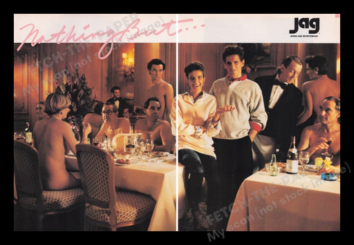 JAG Clothing 1980s Print Advertisement (2 pages) 1985 Nudest Dinner Restaurant Fetch the Paper!