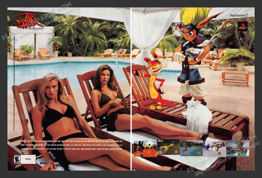 2002 Print Advertisement 2 Page Jak and Daxter Bikinis Video Game Ad.