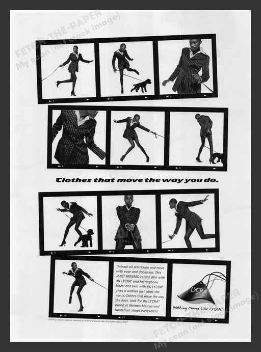 Janet Howard Lycra Model Poodle 1990s Print Advertisement Ad 1996 Fetch the Paper!