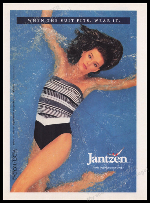 Jantzen Swimwear 1980s Print Advertisement Ad 1989 Pool Model Swimming Fetch the Paper!