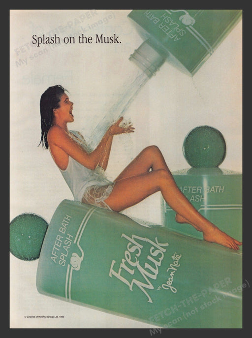 Jean Nate Fresh Musk Splash Model 1980s Print Advertisement 1985 Fetch the Paper!