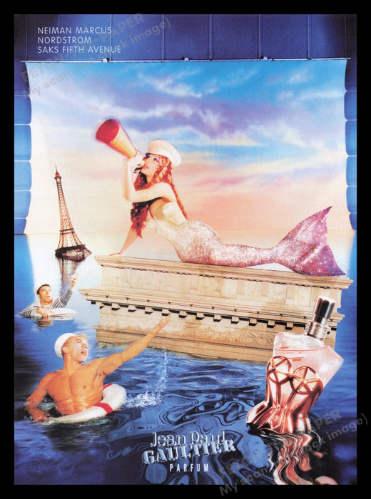 Jean Paul Gaultier 1990s Print Advertisement Ad 1998 Perfume Mermaid Sailors Fetch the Paper!