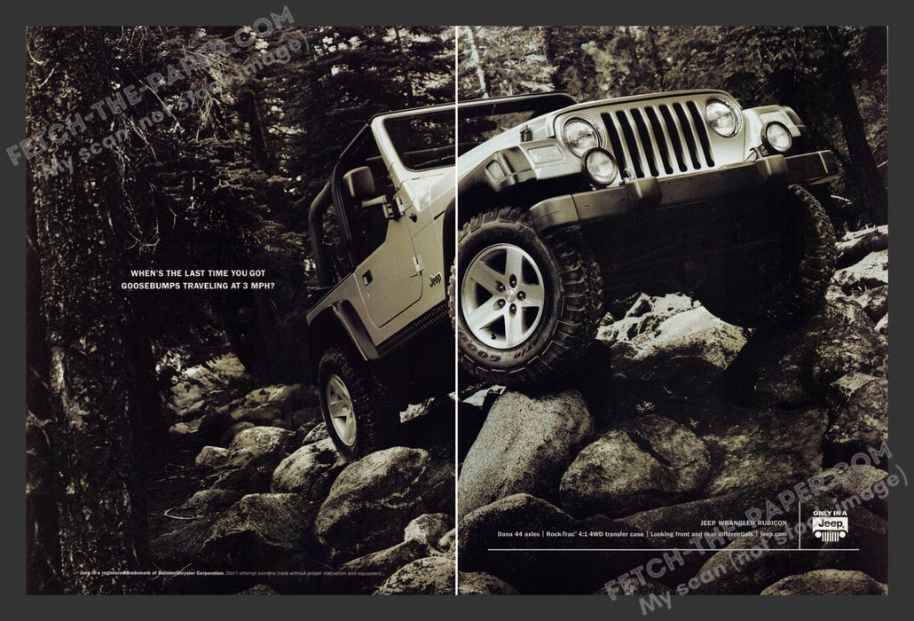 2002 Jeep Wrangler Rubicon Rock Terrain Print Advertisement (2 pages).
