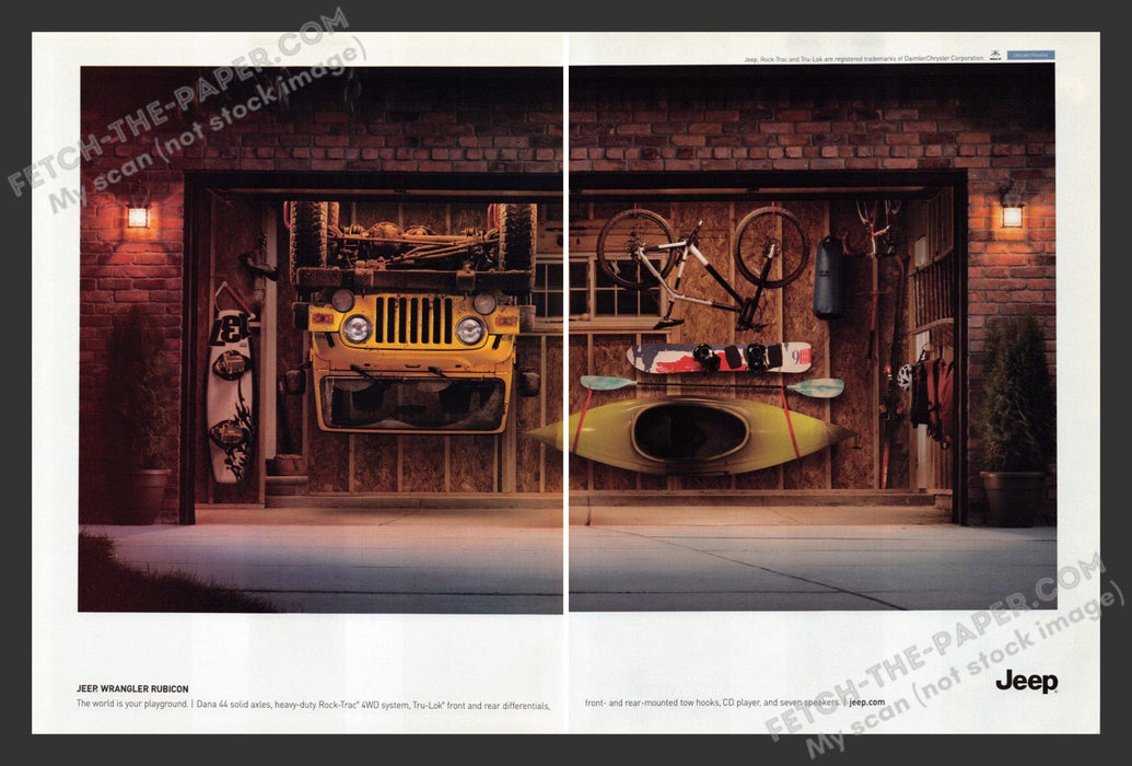 2005 Print Advertisement 2 Page Jeep Wrangler Rubicon Upside Down Ad.