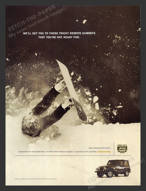 2003 Jeep Wrangler Sport Snowboarding Print Advertisement Ad
