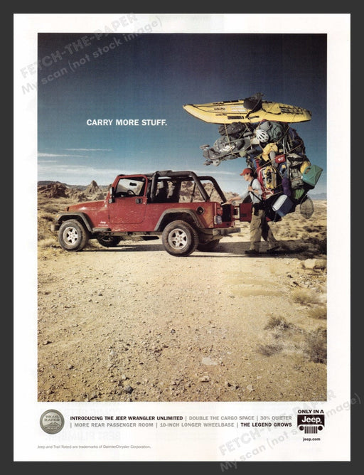 2004 Jeep Wrangler Unlimited "Carry more stuff" Print Advertisement Ad