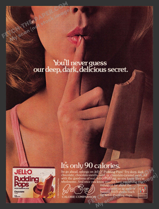 1984 Print Advertisement Jell-O Pudding Pops Chocolate Food Lips Ad.