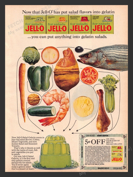 1965 Jell-O Salad Gelatin Print Advertisement Ad