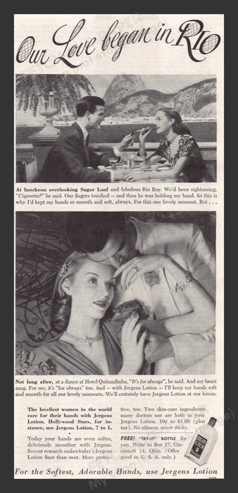 1948 Jergens Lotion Sugar Loaf Rio Print Advertisement Ad