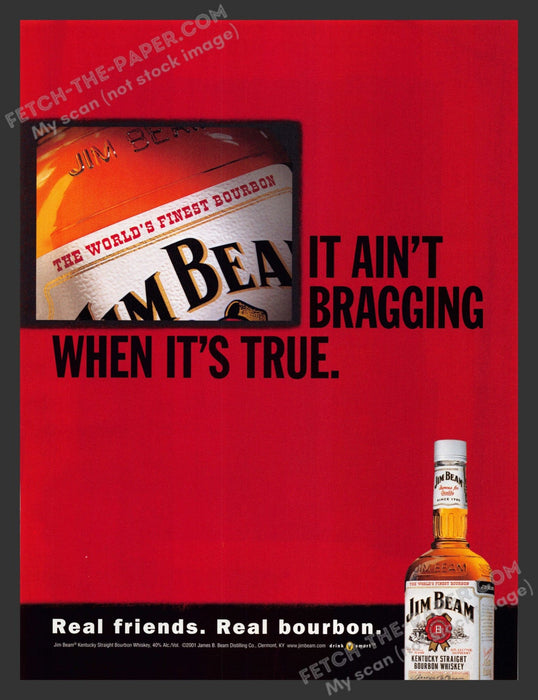 2001 Print Advertisement Jim Beam "The World's Finest Bourbon" Alcohol Ad.