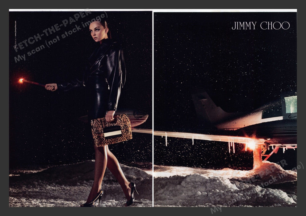 Jimmy Choo 2000s Print Advertisement (2 pages) 2007 Legs Snow Airplane Shoes Fetch the Paper!