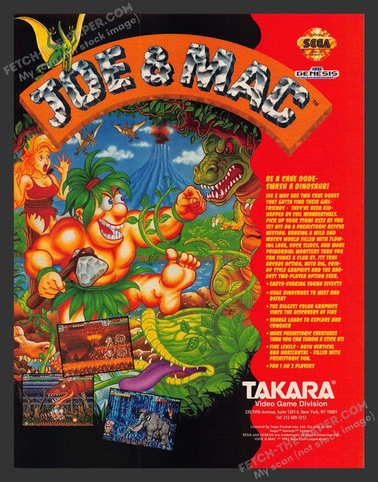 Joe & Mac Takara Video Game 1990s Print Advertisement Ad 1993 Fetch the Paper!