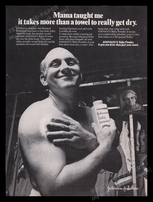 Johnson Baby Powder 1970s Print Advertisement Ad 1972 Harmon Killebrew Baseball Fetch the Paper!