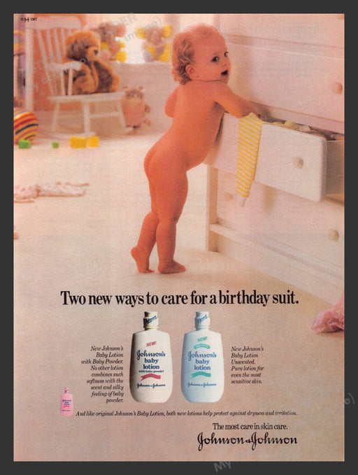 1988 Johnson's Baby Lotion Birthday Suit Print Advertisement Ad