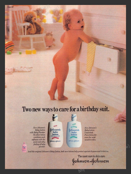 1988 Johnson's Baby Lotion Birthday Suit Print Advertisement Ad