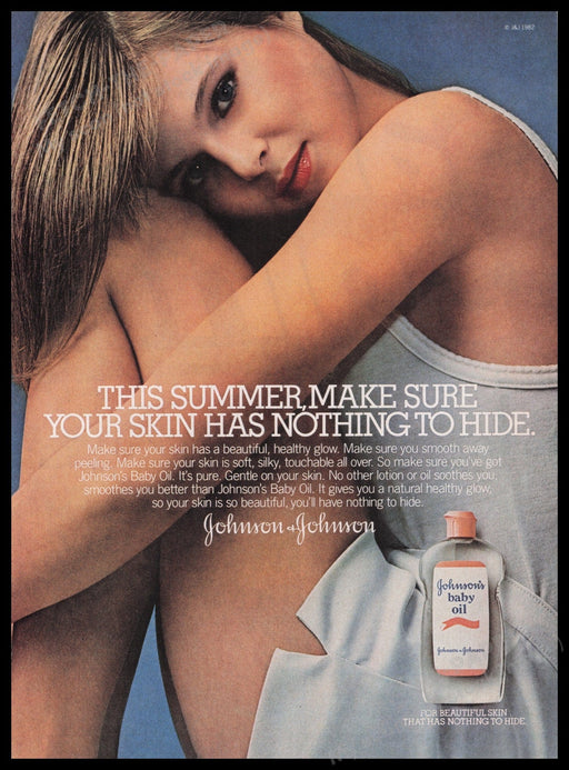 Johnson's Baby Oil 1980s Print Advertisement Ad 1982 Skin Legs Sweet Girl Fetch the Paper!