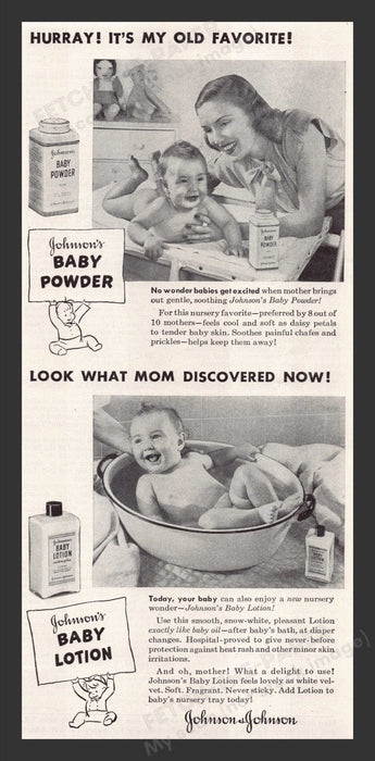 1948 Johnson's Baby Powder & Lotion Baby's Bath Print Advertisement Ad