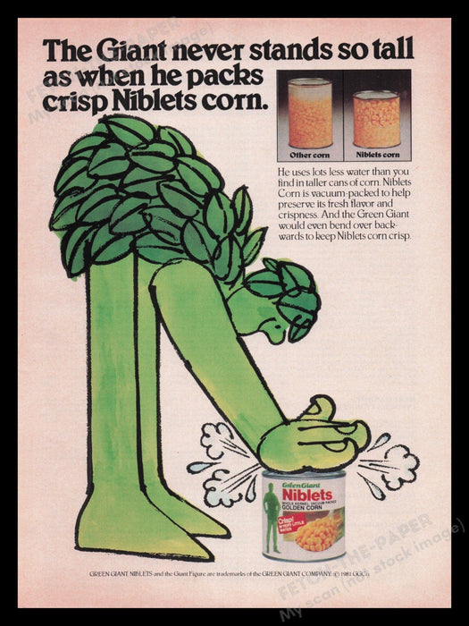 Jolly Green Giant 1980s Print Advertisement Ad 1982 Niblets Golden Corn Fetch the Paper!