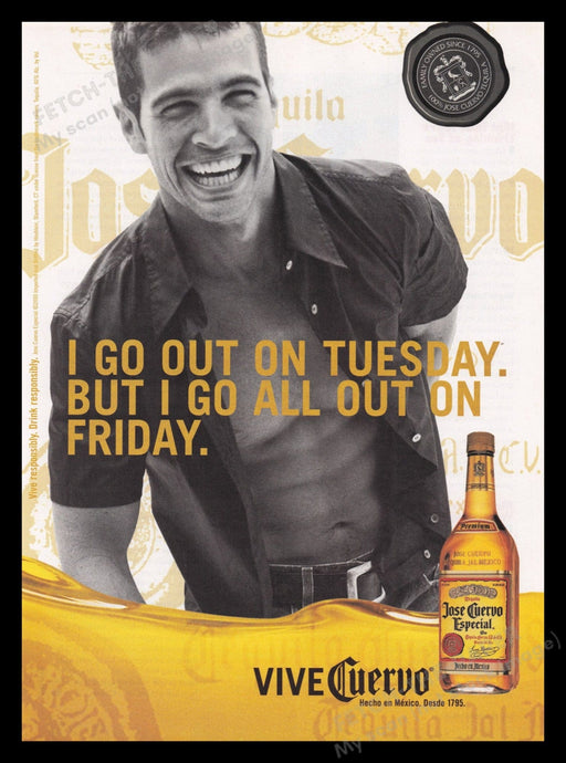 Jose Cuervo 2000s Print Advertisement Ad 2001 "Go All Out on Friday" Fetch the Paper!