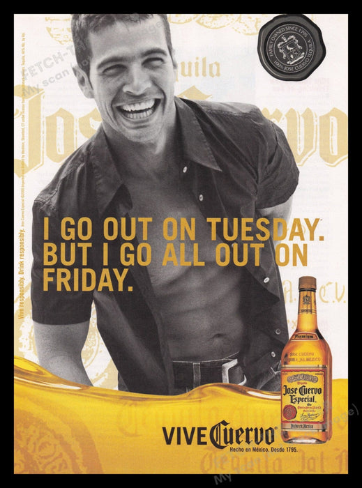 Jose Cuervo 2000s Print Advertisement Ad 2001 "Go All Out on Friday" Fetch the Paper!