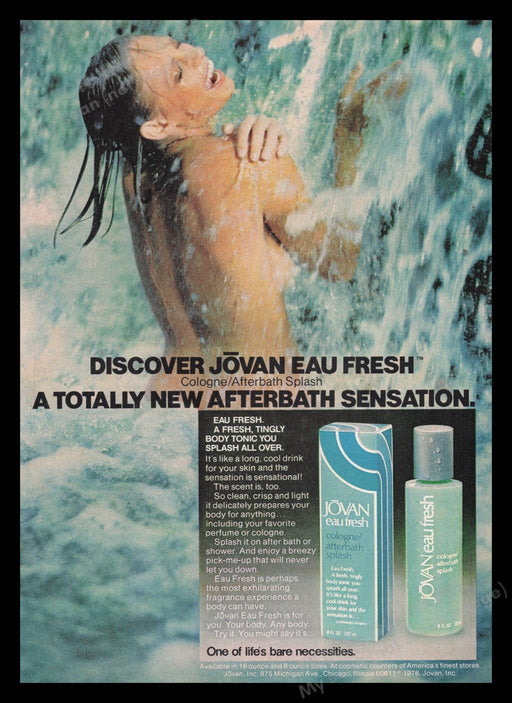 Jovan Eau Fresh 1970s Print Advertisement Ad 1977 Naked Woman Waterfall Fetch the Paper!