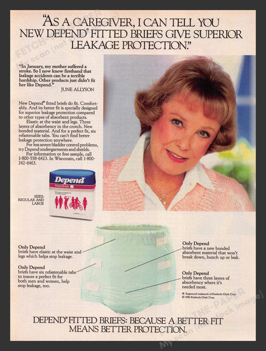 1986 June Allyson Depend Fitted Briefs Print Advertisement Ad