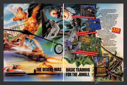 1993 Print Advertisement 2 Page Jungle Strike Video Game Ad.