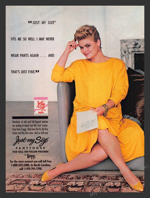 1987 Just My Size Pantyhose / Hosiery Yellow Dress Print Advertisement Ad