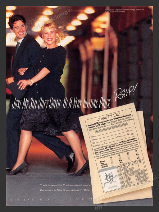 1989 Just My Size Silky Sheer Hosiery Night Date Print Advertisement Ad