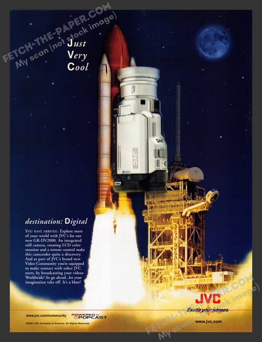 2001 JVC GR-DV2000 Camera Rocket Take-off Print Advertisement.