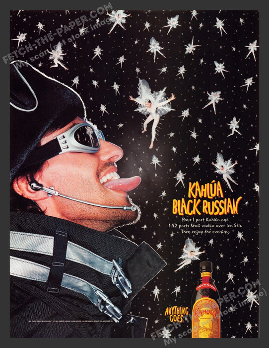 2001 Print Advertisement Kahlua Black Russian Alcohol Recipe Girl Snowflakes Ad.