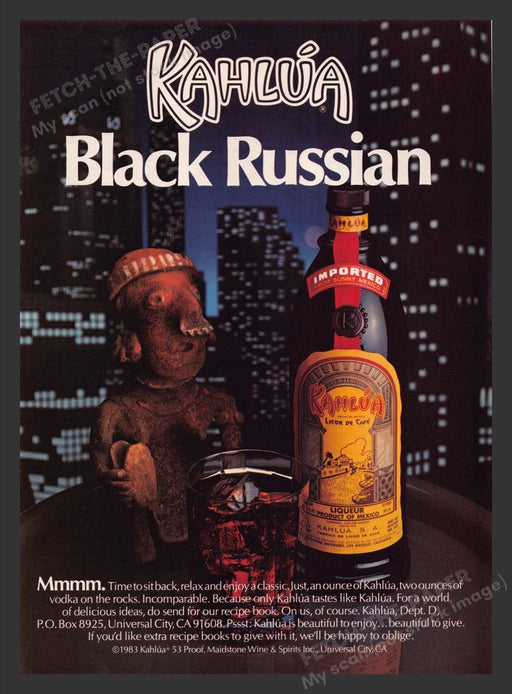 1984 Kahlua Black Russian Recipe City Lights at Night Print Advertisement Ad