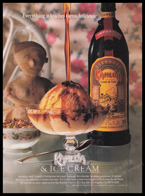 Kahlua Liqueur 1980s Print Advertisement Ad 1989 Ice Cream Fetch the Paper!