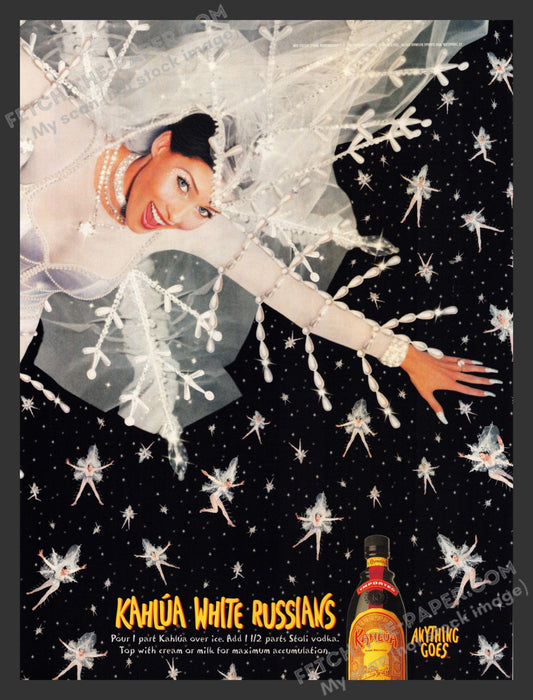 2001 Kahlua White Russians Girl Snowflakes Alcohol Recipe Print Advertisement Ad.
