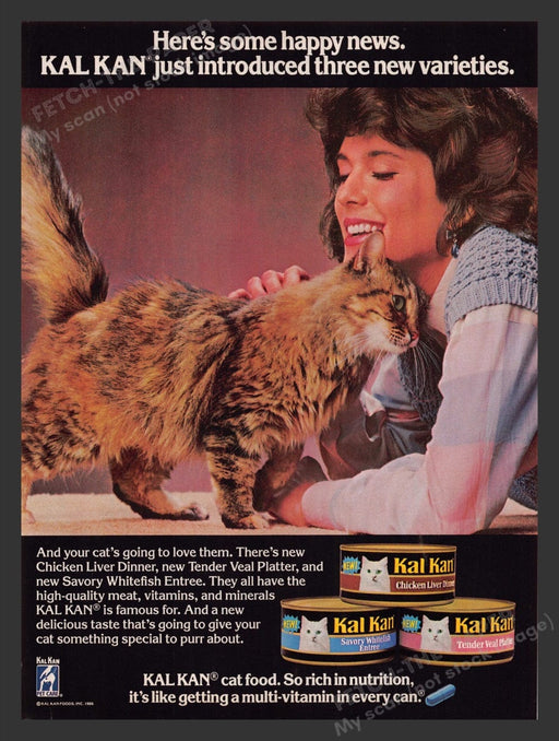 1986 Kal Kan Cat Food Lady & Her Cat Print Advertisement Ad