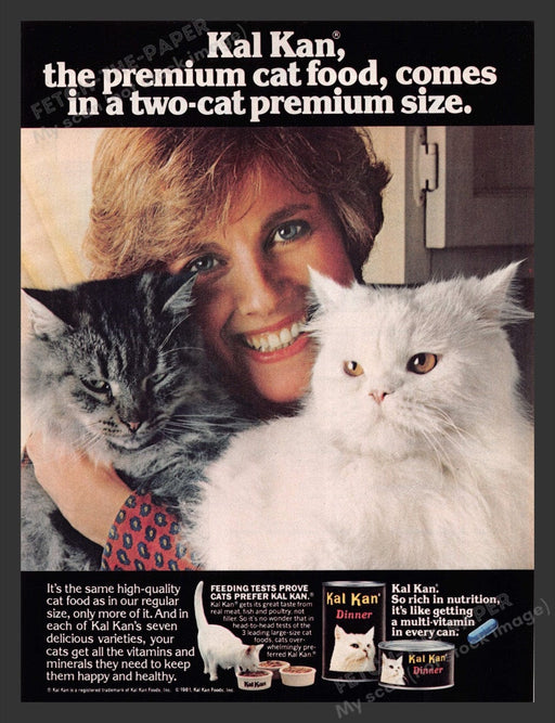 1982 Kal Kan Cat Food White & Grey Kitties Print Advertisement Ad
