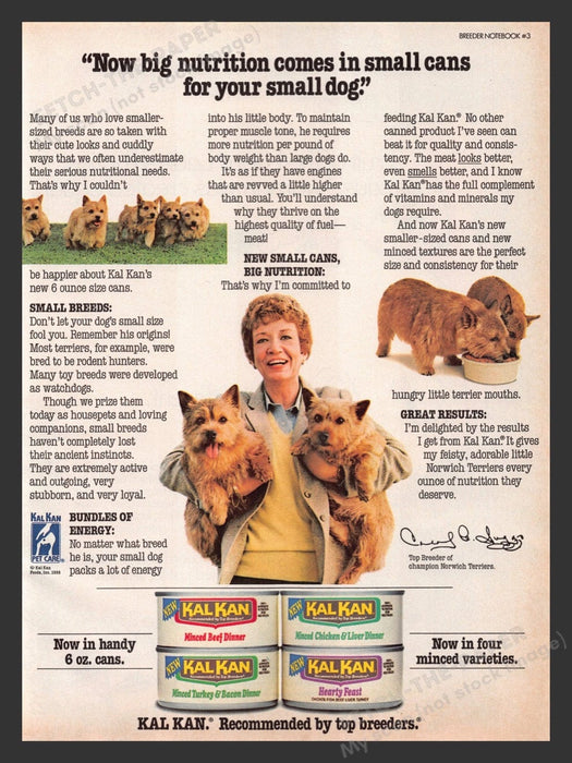 1986 Kal Kan Dog Food - Norwich Terrier Dog Breeder Print Advertisement Ad